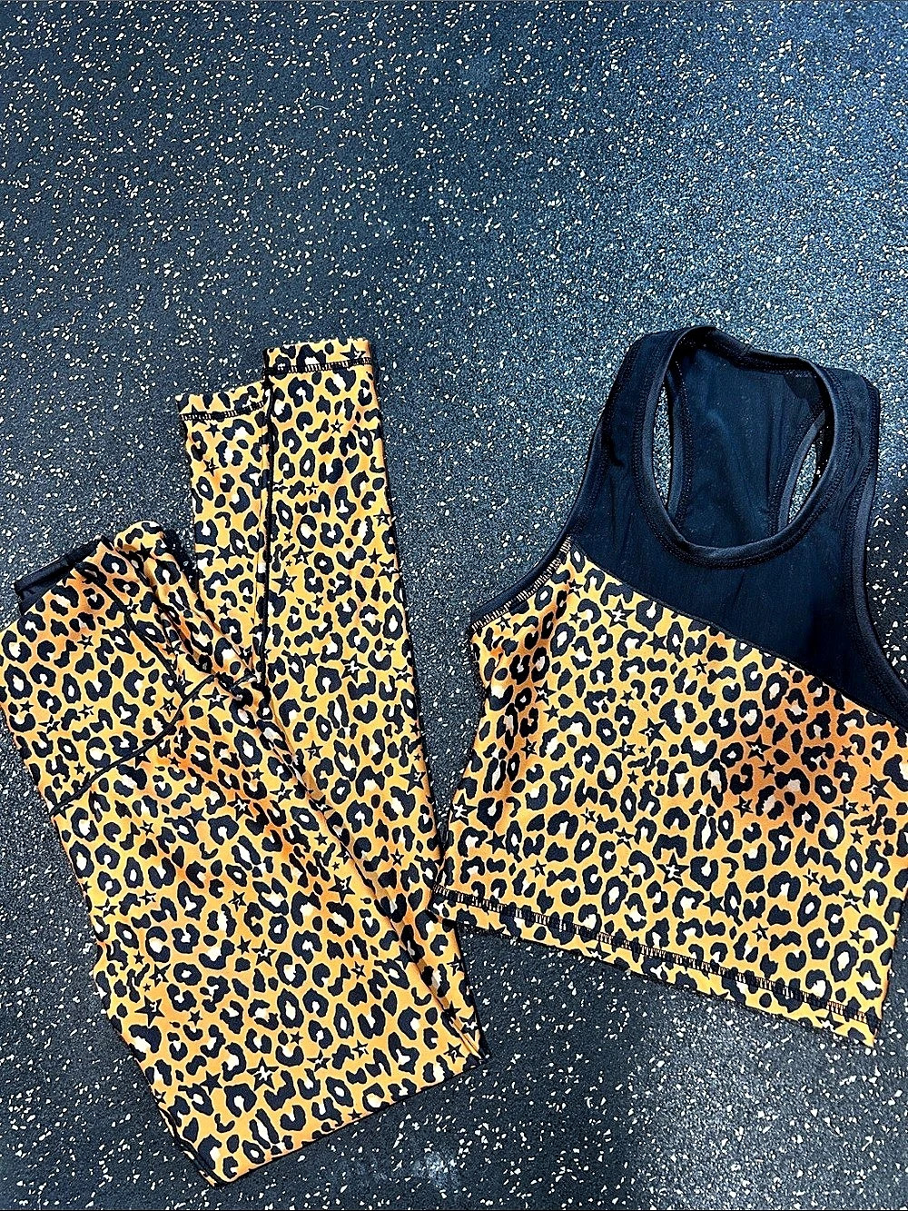 Leopard Print Sports Bra Set in Orange & Black